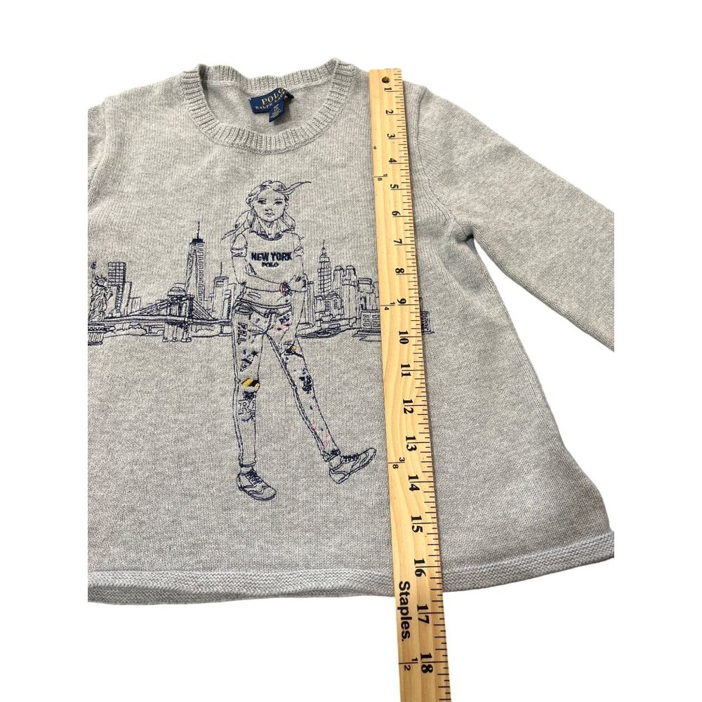 Polo Ralph Lauren Girls Knit Sweater New York City Embroidered Girl Gray Size 7 - Picture 5 of 8